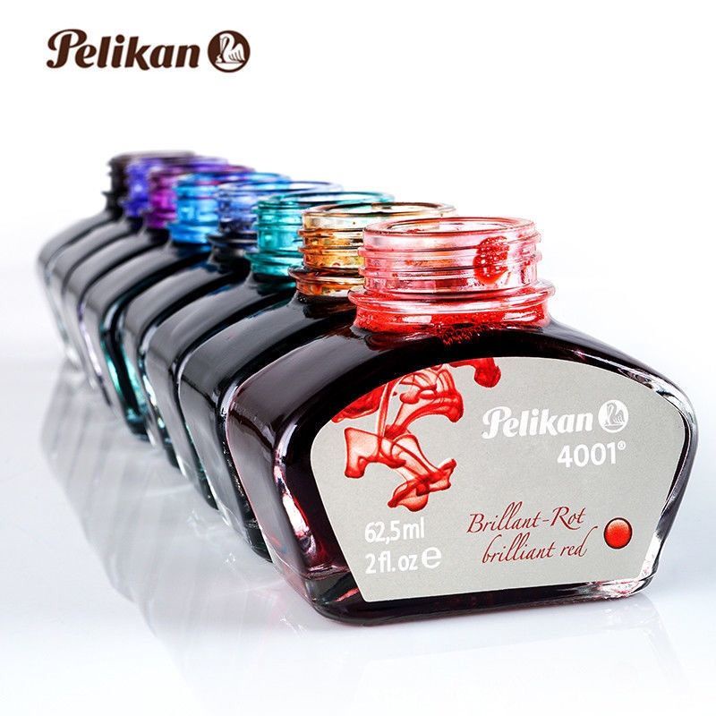 เยอรมัน Pelikan Pelikan Pelikan Ink 62.5ml 4001 หมึก Quick-Drying Non-Blocking ปากกาปากกาน้ํา 62.5ml สีดํา Royal Blue Red