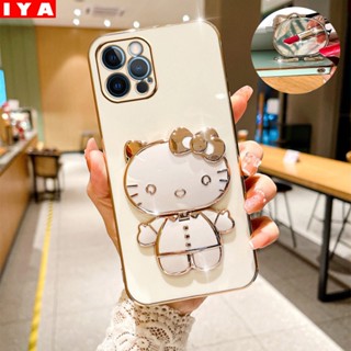 เคสโทรศัพท์มือถือแฟชั่น แบบนิ่ม ลายแมวคิตตี้ หรูหรา พับได้ มีกระจกแต่งหน้า สําหรับ OPPO Reno 8T 4G Reno 8 Reno7 Reno 6 Reno 6Z Reno 5F 4F 2F Reno3 A91 F9 F11 Pro