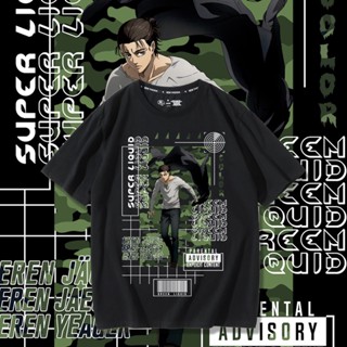 Attack on Titan อะนิเมะ เสื้อยืดแขนสั้น ชาย Eren Jaeger กราฟิกอนิเมะแขนสั้น ผ้าฝ้าย