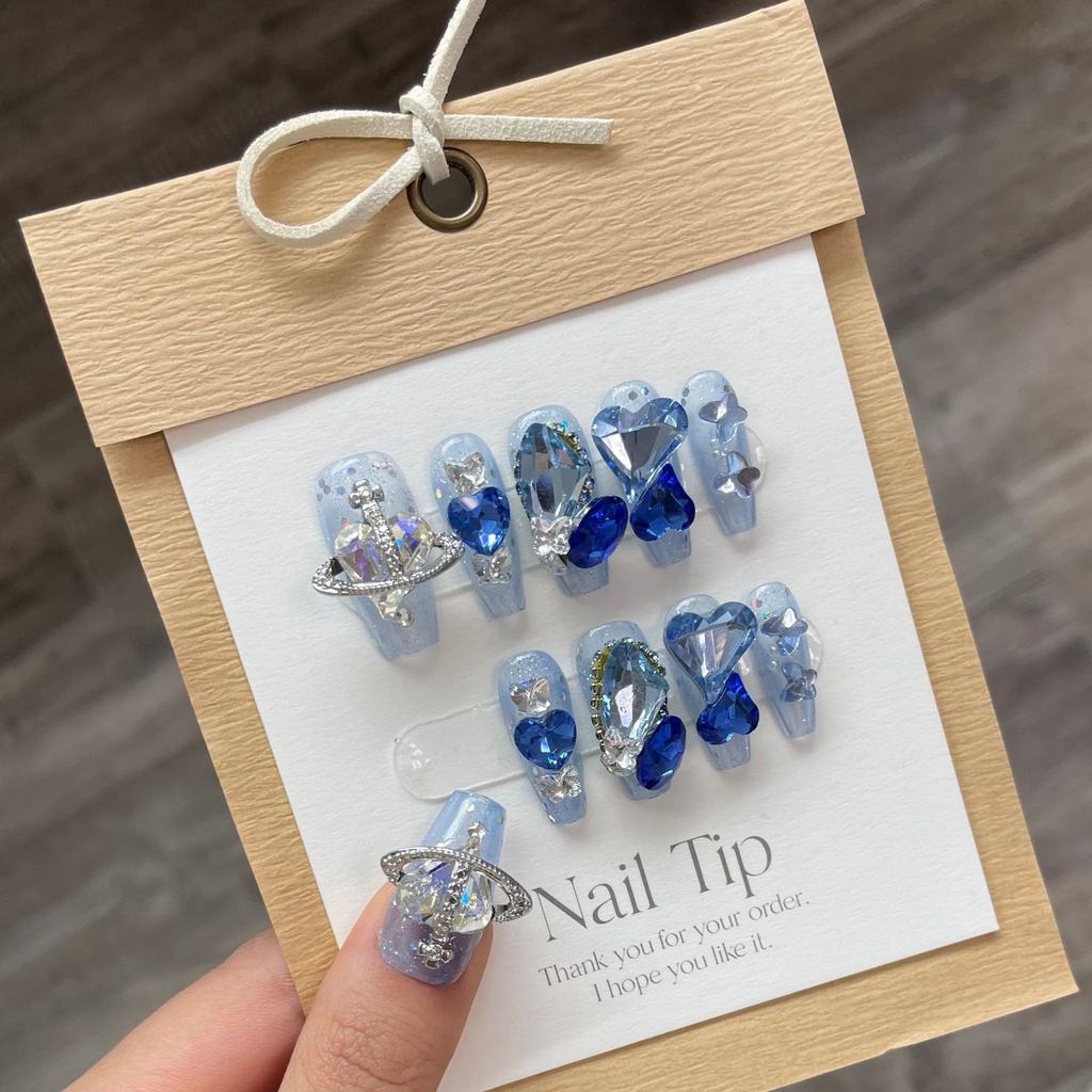 HANDMADEArtificial Nail Frozen Vivi Westwood Phototherapy Nails เล็บนํากลับมาใช้ใหม่และถอดได้