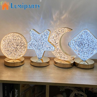 Lumiparty โคมไฟตั้งโต๊ะ รูปดวงจันทร์ ดาว 3 สี โรแมนติก ชาร์จสัมผัส สําหรับตกแต่งห้องนอน ข้างเตียง