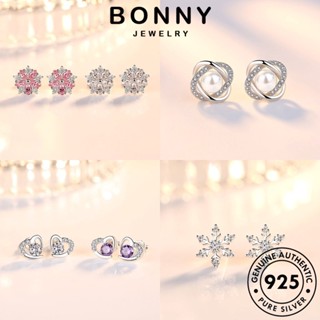 BONNY JEWELRY 925 เงิน ผู้หญิง เครื่องประดับ เพชร หนีบ เครื่องประดับ มอยส์ซาไนท์ Silver ตุ้มหู ต่างหู ต้นฉบับ แฟชั่น เกาหลี ห่วง แท้ ไข่มุก M017