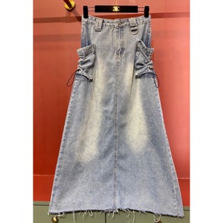 KOREA DENIM SKIRT งานเกาหลี กระโปรงยาว กระเป๋าข้าง สวย เซอร์ ผ่าหลัง ผ้ายีนส์สวยมาก