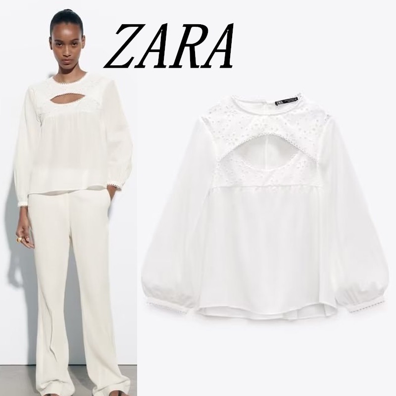 Zara's ใหม่ ฤดูร้อน ผู้หญิง ชุดนอน ลูกไม้ สีขาว แขนยาว หลวม เสื้อเชิ้ตแขนยาว 3666122