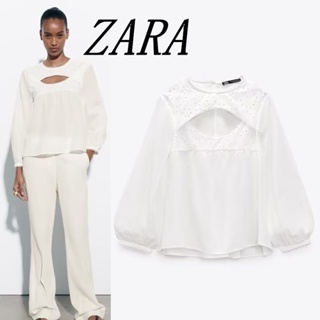 Zaras ใหม่ ฤดูร้อน ผู้หญิง ชุดนอน ลูกไม้ สีขาว แขนยาว หลวม เสื้อเชิ้ตแขนยาว 3666122