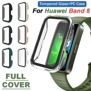 กระจกนิรภัย + เคสป้องกันกันชน PC สําหรับ Huawei Band 8 Smartband ตัวป้องกันหน้าจอแบบเต็ม สําหรับ Huawei Band8