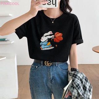 Pinkcool เสื้อยืดลําลอง แขนสั้น คอกลม พิมพ์ลายกระต่าย ทรงหลวม แฟชั่นฤดูร้อน สําหรับสตรี