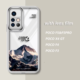 เคส POCO F5 5G F5PRO POCOF4 F3 POCOX4GT โทรศัพท์มือถือแบบใส ลายภูเขา หรูหรา พร้อมฟิล์มกันรอยเลนส์ สําหรับ