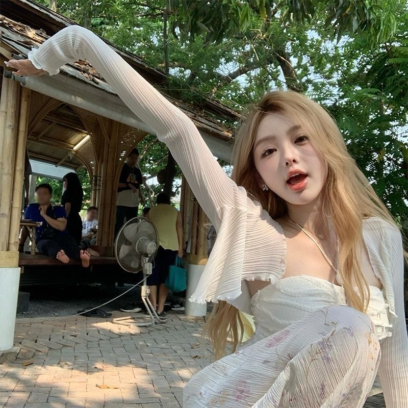 เสื้อแจ็กเก็ตคาร์ดิแกน แขนยาว แบบบาง ป้องกันแดด สองสี แฟชั่นฤดูร้อน สําหรับผู้หญิง