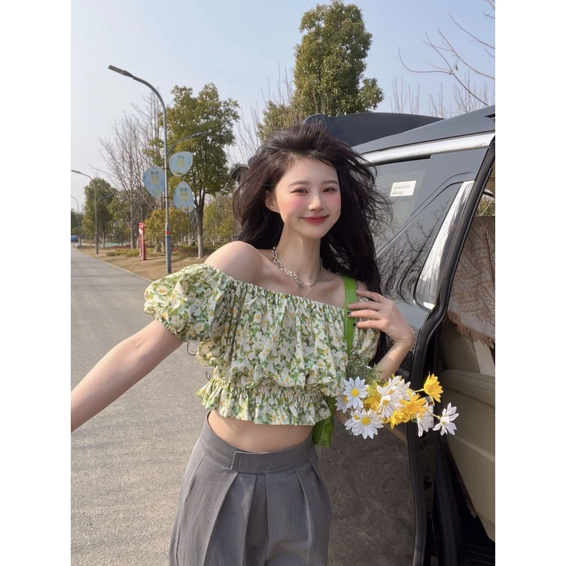 เสื้อลายดอกสีเขียวแขนสั้น Micki thumbnail 7
