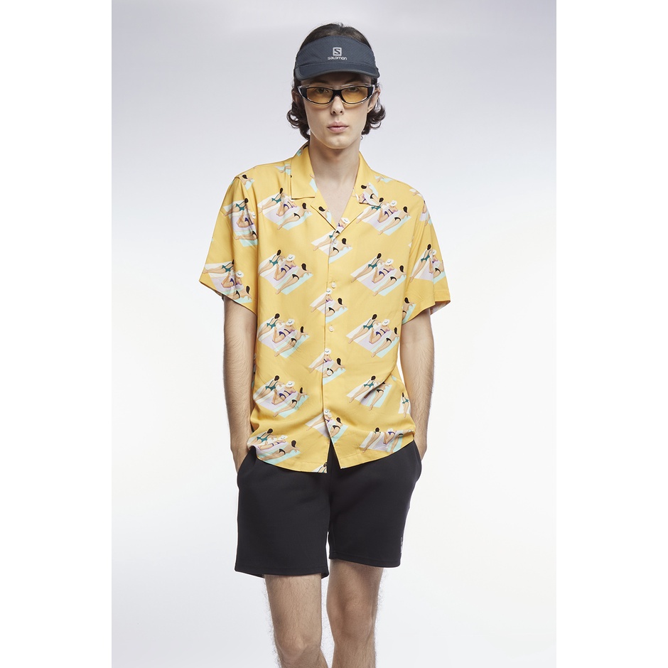 ESP เสื้อเชิ้ตฮาวายลายกราฟิก ผู้ชาย สีเหลือง | Graphic Print Hawaiian Shirt | 3773