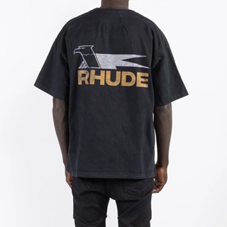 Rhude ใหม่ เสื้อยืดลําลอง แขนสั้น คอกลม พิมพ์ลาย ทรงหลวม เรียบง่าย เหมาะกับฤดูร้อน สําหรับผู้ชาย