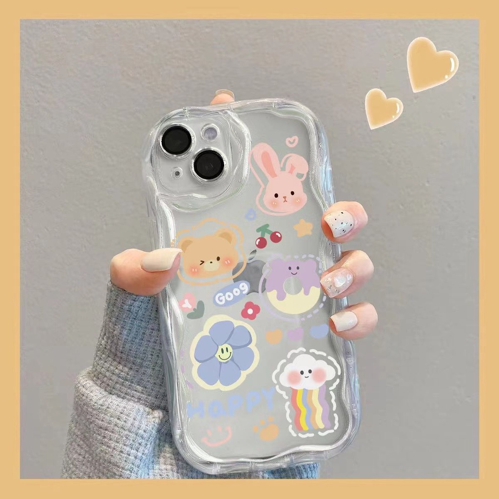 เคสโทรศัพท์มือถือซิลิโคน TPU นิ่ม แบบใส กันตก ป้องกันกล้อง ลายสัตว์น่ารัก สําหรับ iPhone 15 14 Pro 11 12 13 Mini XS Max X XR 7 8 6 6S Plus SE2020