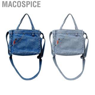 Macospice Blue Cloth Retro  Zipper Closure Small Vintage Cloth Blue Shoulder Bag for Men Women