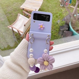 เคสโทรศัพท์มือถือ ลายดอกไม้น่ารัก พร้อมสายคล้องมือ สําหรับ Samsung Galaxy Z Flip 4 3 zflip4 zflip3 5G