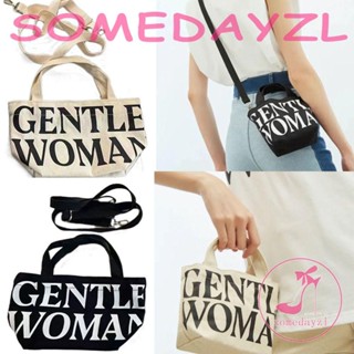 Gentlewoman กระเป๋าสะพายไหล่ ผ้าแคนวาส ทรงโท้ท ขนาดมินิ ลายตัวอักษร สไตล์เรโทร สําหรับสตรี เหมาะกับการพกพาเดินทาง