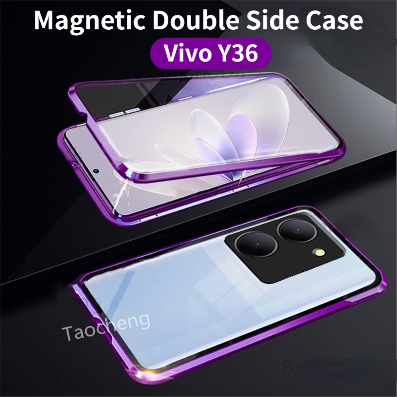 เคสโทรศัพท์มือถือกระจกนิรภัย แบบฝาพับ สองด้าน หรูหรา สําหรับ Vivo Y78 Y36 VivoY36 4G 5G 2023