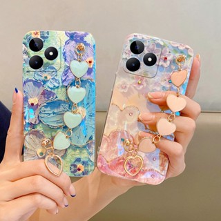 เคสโทรศัพท์มือถือ TPU แบบนิ่ม ลายดอกไม้ ประดับเพชรเทียม พร้อมสายคล้อง สําหรับ Realme C53 NFC