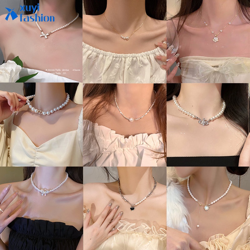 สร้อยคอโช้กเกอร์ ประดับลูกปัดไข่มุก คริสตัล รูปหัวใจ ดอกคามิเลีย ดอกทิวลิป หรูหรา เครื่องประดับ สําหรับผู้หญิง