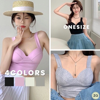 💥HOT SALE💥เสื้อครอป สายเดี่ยวใหญ่ อกมีฟองน้ำทรงสวย 4 สี