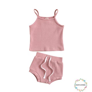 Babyclothes- ชุดเสื้อสายเดี่ยว สายสปาเก็ตตี้ และกางเกงขาสั้น เอวยางยืด แฟชั่นฤดูร้อน สําหรับเด็กผู้หญิง