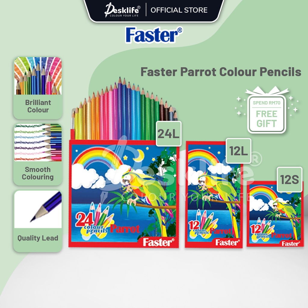 Desklife Faster ดินสอสีนกแก้ว 12s 12L 24L - (กล่อง) ดินสอสีสี Warna