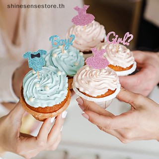 Shine ป้ายปักหน้าเค้ก คัพเค้ก อาหาร ขนมหวาน ของขวัญเด็กผู้ชาย และเด็กผู้หญิง สีชมพู สีฟ้า สําหรับตกแต่งงานปาร์ตี้ 12 ชิ้น