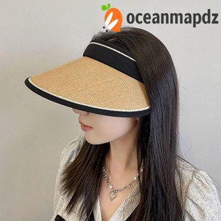 OCEANMAPDZ หมวกฟางกันแดด ป้องกันรังสียูวี แบบพับได้ เหมาะกับเดินชายหาด แฟชั่นฤดูใบไม้ผลิ สไตล์สตรีท สําหรับผู้หญิง