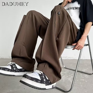 DaDuHey🔥 Mens Fashion Loose All-Match Elastic Waist Suit Pants 2023 Korean-Style Ice Silk High Street Draped Casual Pants