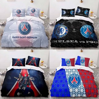 ชุดเครื่องนอน ผ้าปูที่นอน ปลอกหมอน ลาย Paris Saint Germain 3in1 สําหรับตกแต่งบ้าน ห้องนอน