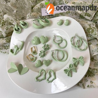 OCEANMAPDZ เครื่องประดับ ต่างหู โลหะผสม ทรงกลม สีเขียว แบบรูกลวง แบบเรียบง่าย แฟชั่นฤดูใบไม้ผลิ และฤดูร้อน สําหรับผู้หญิง