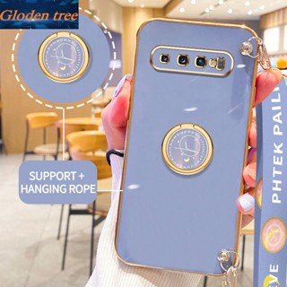 เคสโทรศัพท์มือถือ ลายต้นไม้ Gloden พร้อมขาตั้ง และสายคล้อง สําหรับ Samsung Galaxy S8 Plus S8+ S9 Plus S9+ S10 Plus S10+