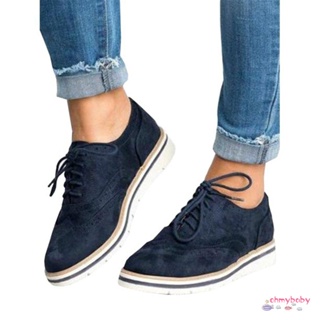 รองเท้า Oxfords ของผู้หญิงแบบผูกเชือก Flat Smart Work Sports Brogue Trainers รองเท้าลำลองรองเท้าส้นแบนหัวกลม [N/2]