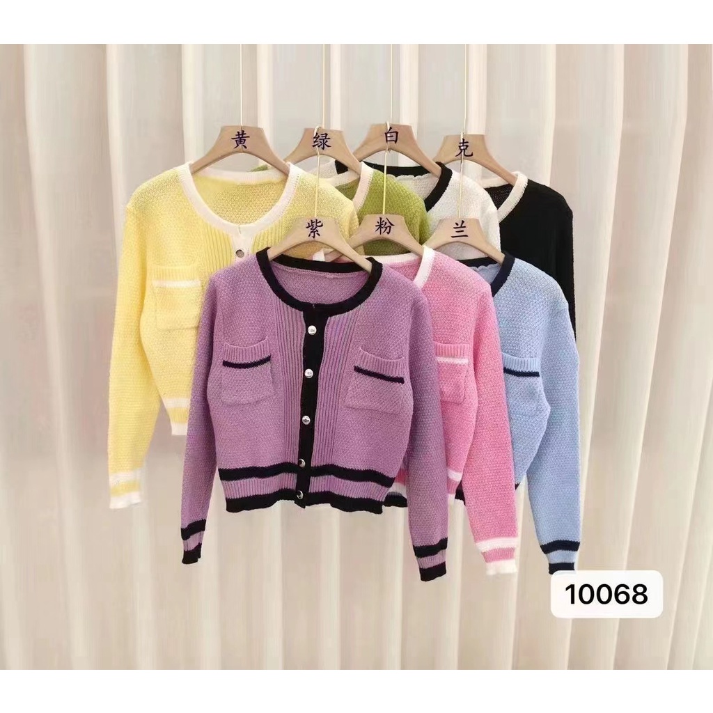 เสื้อสเวตเตอร์คอกลมสไตล์เกาหลีรุ่นใหม่ของ Xiao Xiangfeng อารมณ์นุ่มและสีตัดกันเสื้อสเวตเตอร์ถักผู้หญิงเสื้อคาร์ดิแกนผู้หญิง MC g1o3