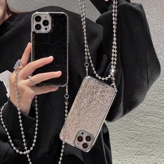 เคสโทรศัพท์มือถือชุบไฟฟ้า ลายแตก ไฮเอนด์ พร้อมสายโซ่โลหะ สําหรับ Apple Iphone 14promax 13 12 13 12pro