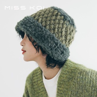 Misskoi [พร้อมส่ง] หมวกบักเก็ต ผ้าขนสัตว์ถักหนา ขนมิงค์ นิ่ม ให้ความอบอุ่น เข้ากับทุกการแต่งกาย สไตล์ญี่ปุ่น สําหรับผู้หญิง