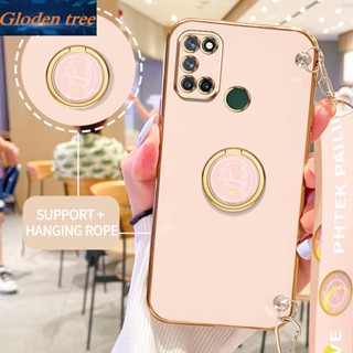 เคสโทรศัพท์มือถือ ลายต้นไม้ Gloden พร้อมขาตั้ง และสายคล้อง สําหรับ OPPO Realme 7i Realme C17 Realme 7 Pro