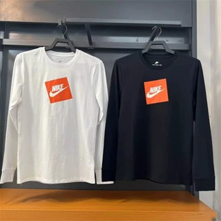 Nike เสื้อยืดลําลอง ผ้าฝ้าย 100% แขนยาว คอกลม แฟชั่นสําหรับผู้ชาย และผู้หญิง เหมาะกับการเล่นกีฬา