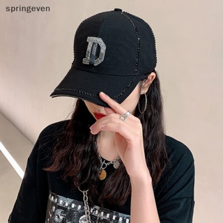 [springeven] หมวกเบสบอล ประดับพลอยเทียม รูปตัวอักษร D สไตล์ฮิปฮอป แฟชั่นสําหรับผู้หญิง