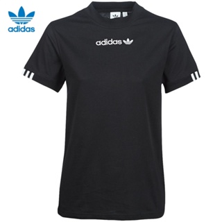 【พร้อมส่ง】เสื้อยืดคอกลม แขนสั้น ผ้าฝ้าย 100% พิมพ์ลายโลโก้ Adidas ของแท้ สําหรับผู้หญิง DU7189