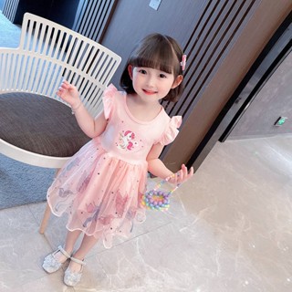 Girls 2023 New Summer Children Toddler Unicorn Dress Puffy Gauze Princess Dress Cotton Short Sleeve Baby Fashion jNFQ