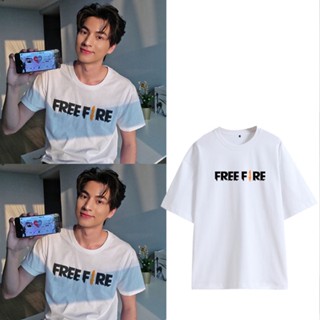  พิมพ์ลาย คอลูกเรือเสื้อยืดคอกลมKPOP Gulf Same Cotton เสื้อยืดพลัสขนาดสไตล์เกาหลีหลวมนักเรียนคู่ฟรี FIRE พิมพ์ตัวอักษรแข