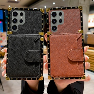 เคสโทรศัพท์มือถือหนัง ทรงสี่เหลี่ยม กันกระแทก สําหรับ Samsung S23+S23Ultra S22+S22Ultra