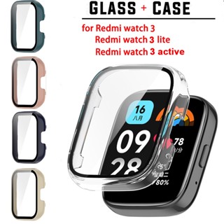 เคส + ตัวป้องกันหน้าจอ สําหรับ Mi Watch Redmi Watch 3 Active Lite Watch3 เคสกันชน กรอบ PC แบบแข็ง + กระจกนิรภัย HD บาง ป้องกันรอยขีดข่วน