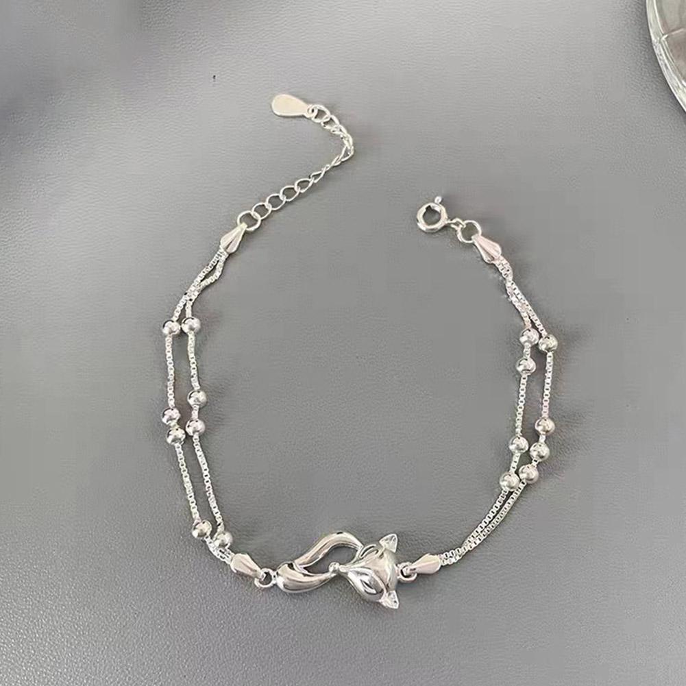 สร้อยข้อมือ จี้สุนัขจิ้งจอกน่ารัก สร้างสรรค์ สีเงิน เครื่องประดับแฟชั่น สําหรับผู้หญิง R4F0