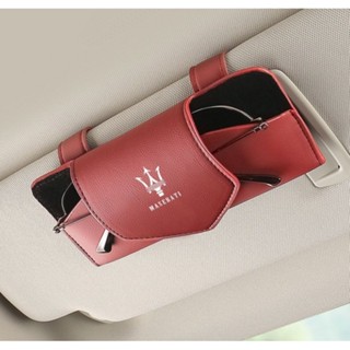 Maserati LOGO car sun visor hollow design glasses clip Ghibli Grecale Levante Quattroporte MC20 GranTurismo interior modification sunglasses business card leather material multifunctional storage box