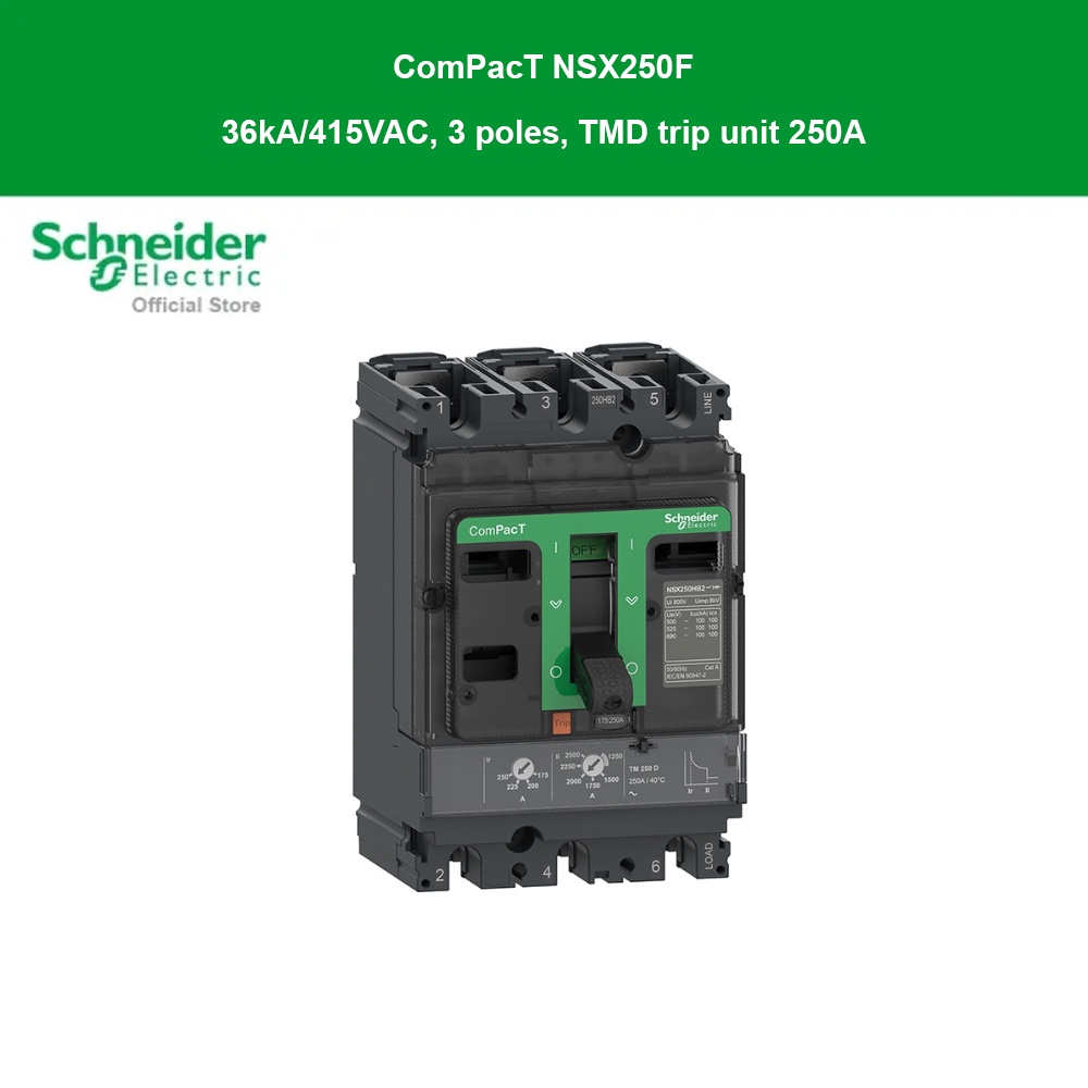 Schneider Electric Circuit breaker,ComPacT NSX250F,36kA/415VAC,3 poles,TMD trip unit 250A (C25F3TM25