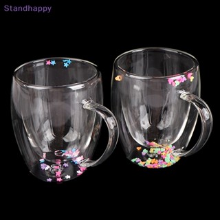 Standhappy ใหม่ แก้วเครื่องดื่ม ชา กาแฟ แต่งกลิตเตอร์ รูปดาว แบบสองชั้น พร้อมหูจับ 1 ชิ้น