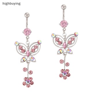 [highbuying] สีชมพู คริสตัล ดอกไม้ ผีเสื้อ ท้อง แหวนปุ่ม Ins สไตล์สะดือ เล็บ สําหรับผู้หญิง สเตนเลส เครื่องประดับร่างกาย อุปกรณ์ใหม่ พร้อมส่ง