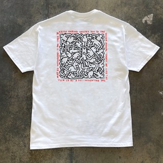 เสื้อยืดลําลอง ผ้าฝ้าย แขนสั้น คอกลม พิมพ์ลาย Keith Harings ทรงหลวม สําหรับคู่รัก